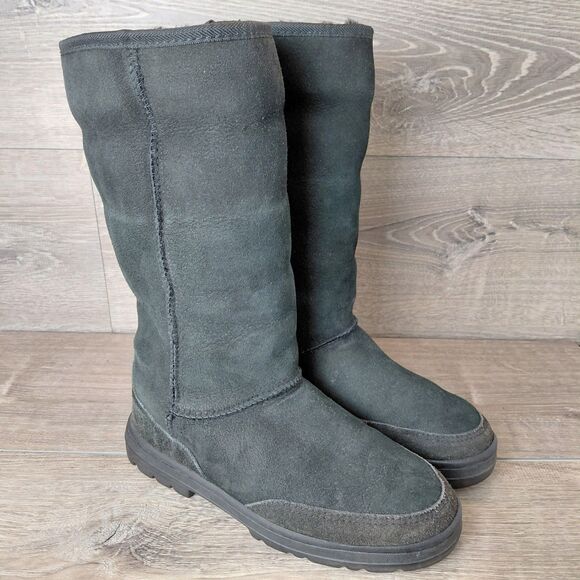 UGG Boots Ultra Tall Tasman Braid Womens 7 Black Sheepskin Wool Shearling 5245 - Picture 5 of 16